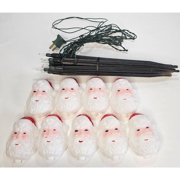unsure Other - Vintage Santa Head Blow Mold Light Path Markers Yard Stakes Christmas Set Of 9
